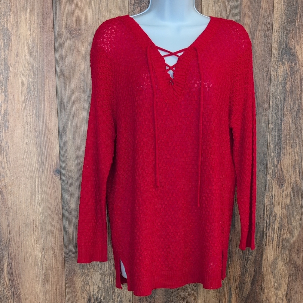 Daytrip Scarlet Lace-Up V-Neck Sweater S                         D449